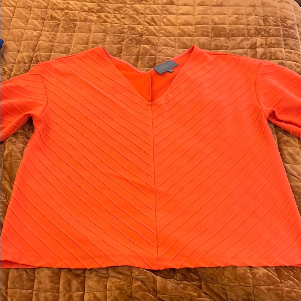 ☀️3/$20 Sunday in Brooklyn Red Orange Ribbed 3/4 Sleeve Blouse - Picture 2 of 4